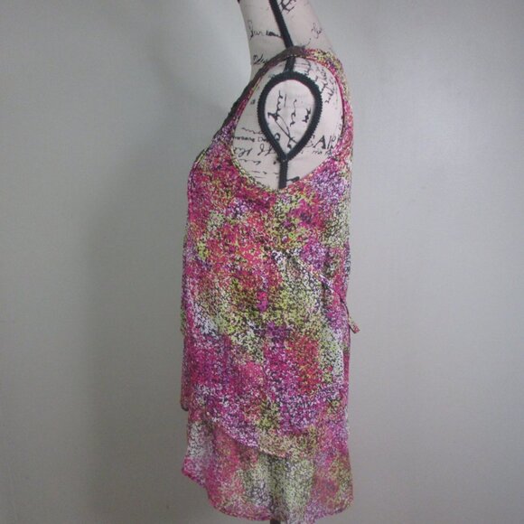 New Directions Sleeveless Blouse S Brown Pink Green Crochet - Picture 11 of 12